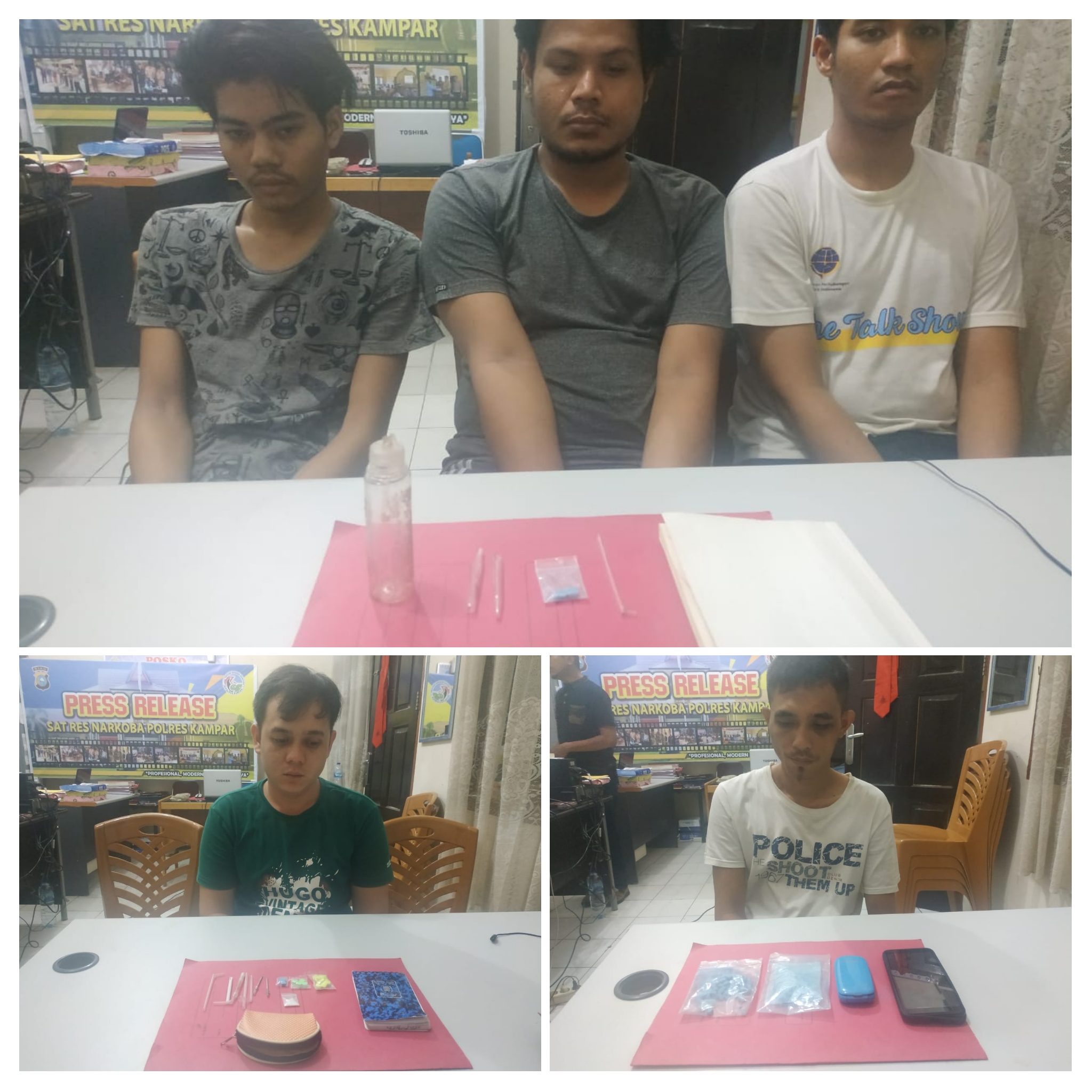 Resnarkoba Polres Kampar Kembali Tangkap 5 Orang Pengedar Shabu dan Pil Ekstasi di 5 TKP