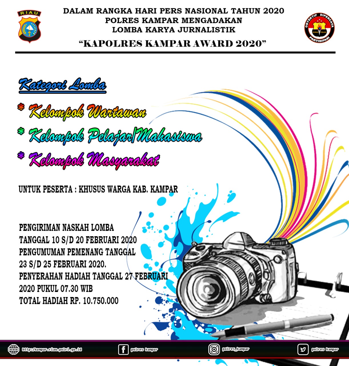 Semarakkan Hari Pers Nasional, Polres Kampar Gelar Lomba Karya Jurnalistik “Kapolres Kampar Award 2020”