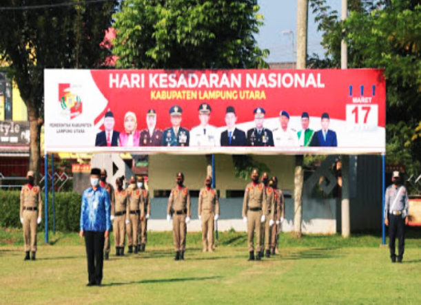 Pemkab. Lampung Utara Bersama TNI dan Polri Ikuti Upacara HKN
