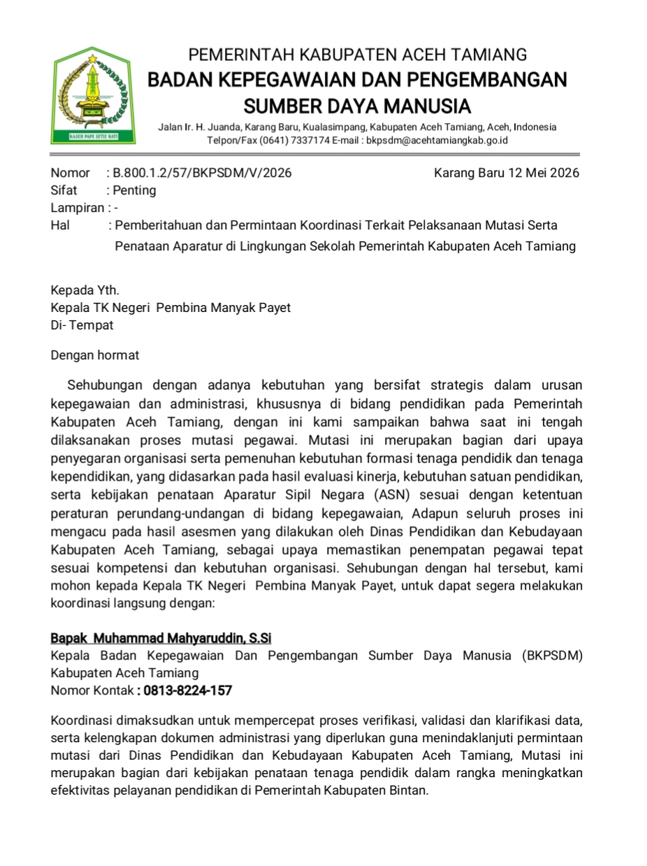 BKPSDM Aceh Tamiang Imbau ASN dan Tenaga Pendidik Waspadai Peredaran Surat Palsu
