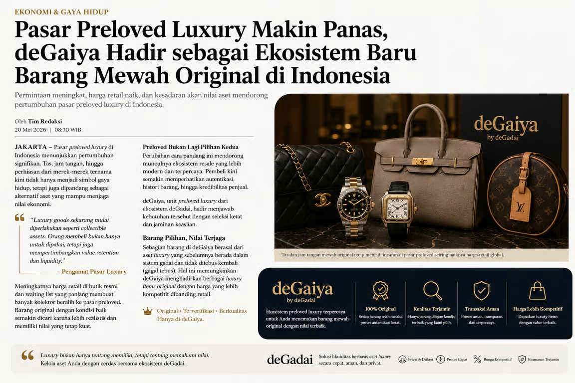 Pasar Preloved Luxury Makin Panas, deGaiya Hadir sebagai Ekosistem Baru Barang Mewah Original di Indonesia