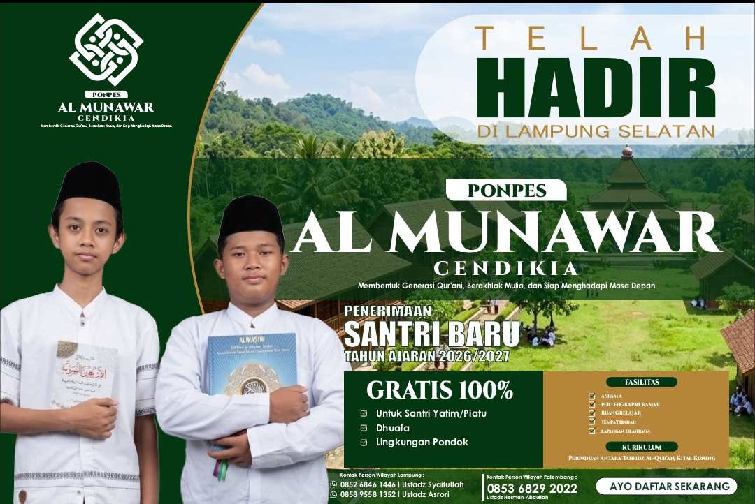 Ponpes Al Munawar Cendikia Hadir di Lampung Selatan, Buka Penerimaan Santri Baru Gratis 100% untuk Yatim dan Dhuafa