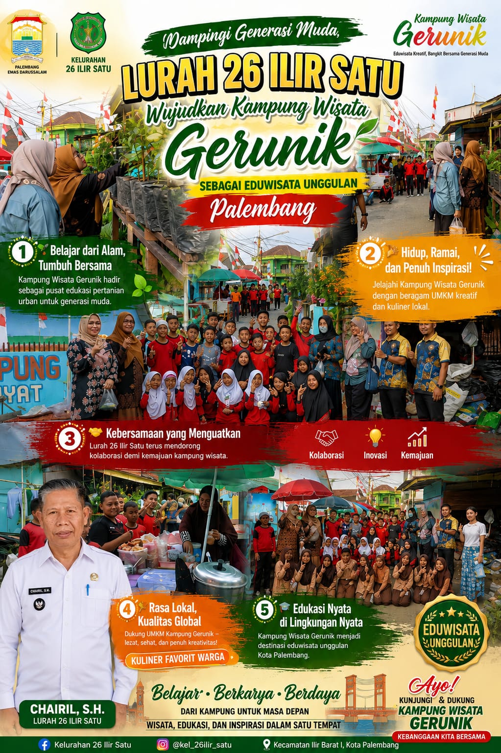 Dampingi Generasi Muda, Lurah 26 Ilir Satu Dorong Kampung Wisata Gerunik Bangkit Jadi Eduwisata Unggulan Palembang
